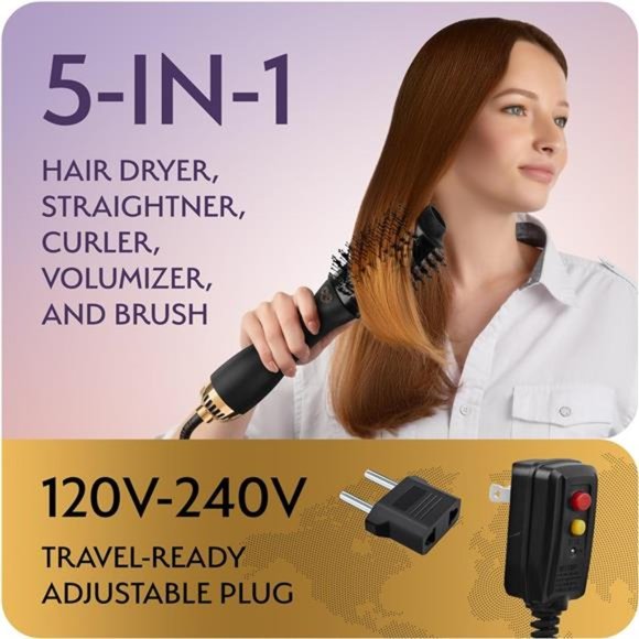 Professional Dual Voltage Blowout Hair Dryer Brush, Black Gold 2.4 " Oval Shape - Picture 2 of 6